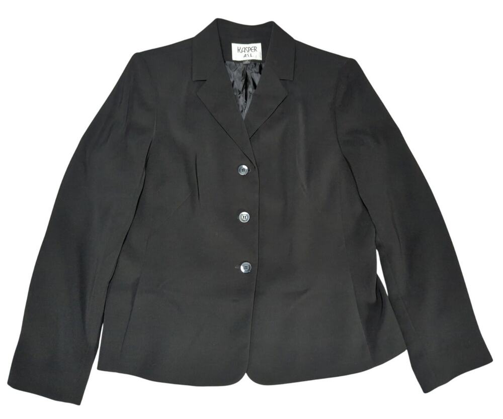 VTG Kasper ASL Womens Blazer Black Size 14 Career Workwear Jacket 100 Polyester